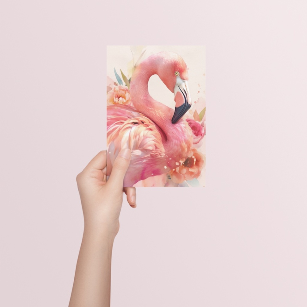 Watercolor Pink Flamingo Portrait Wall Art Illustration Print Poster Unframed - Picture 5 of 5